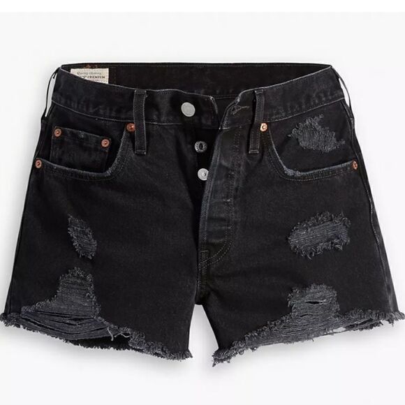 NWT LEVI'S 501 Distressed 5 Pocket High Rise Black Shorts Size 28 - Picture 10 of 10